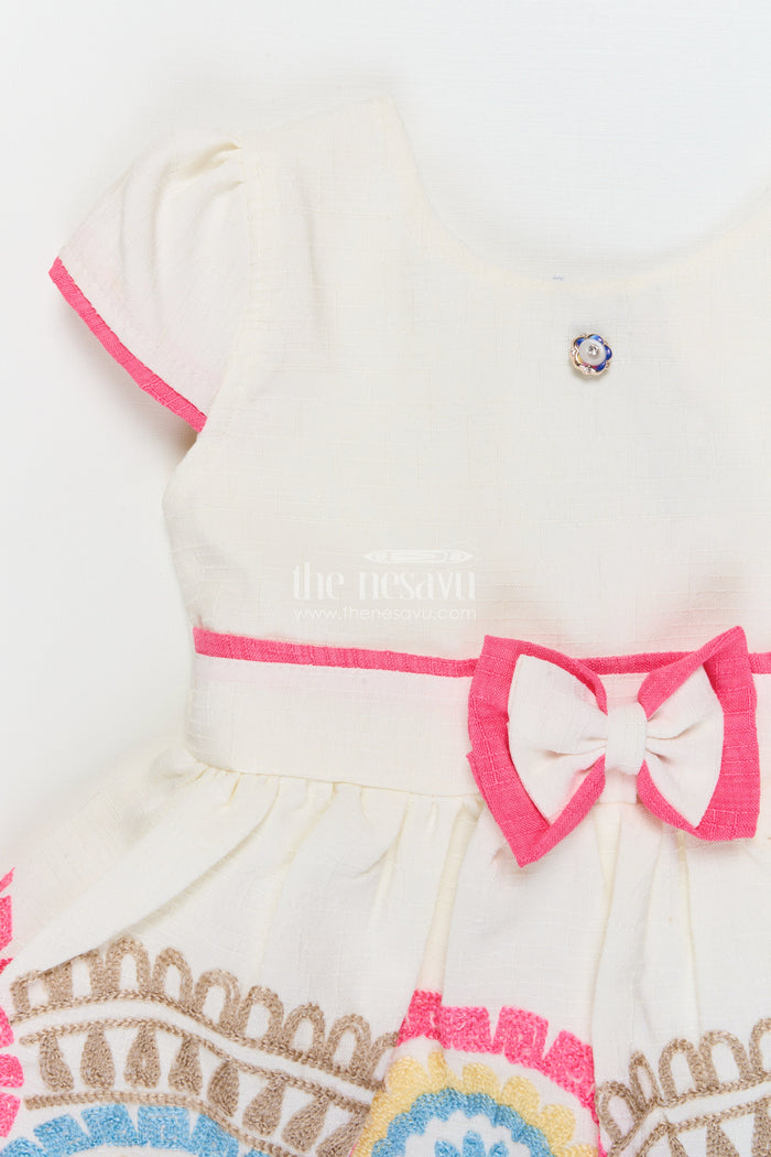 The Nesavu Girls Cotton Frock Embroidered Cotton Frock for Toddler Girls' Day Outings and Events Nesavu Nesavu toddler girl cotton frock with embroidery for birthdays and festive family outings