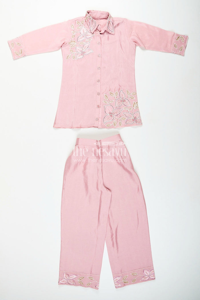 The Nesavu Girls Sharara / Plazo Set Embroidered girls sharara/plazo set with designer finish Nesavu Nesavu lavender embroidered girls sharara/plazo set in soft viscose