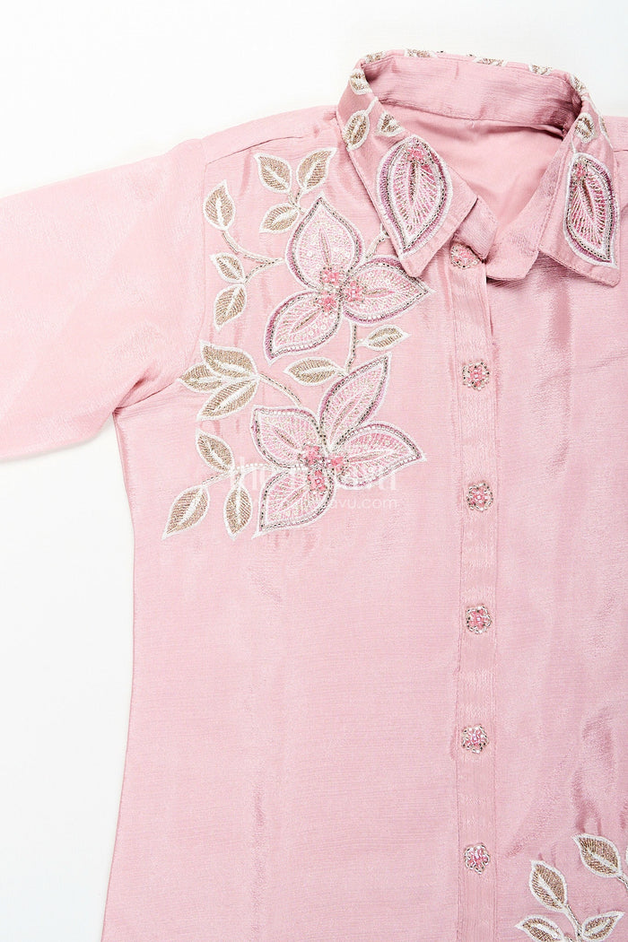 The Nesavu Girls Sharara / Plazo Set Embroidered girls sharara/plazo set with designer finish Nesavu Nesavu lavender embroidered girls sharara/plazo set in soft viscose