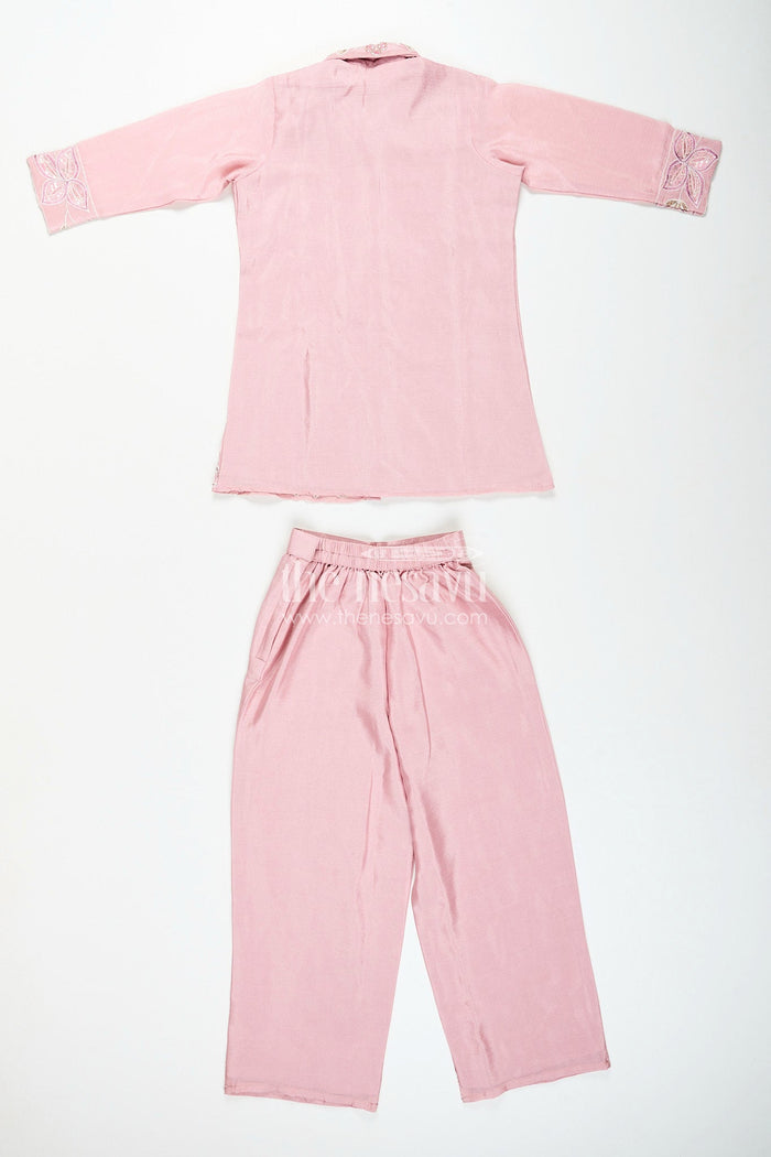 The Nesavu Girls Sharara / Plazo Set Embroidered girls sharara/plazo set with designer finish Nesavu Nesavu lavender embroidered girls sharara/plazo set in soft viscose