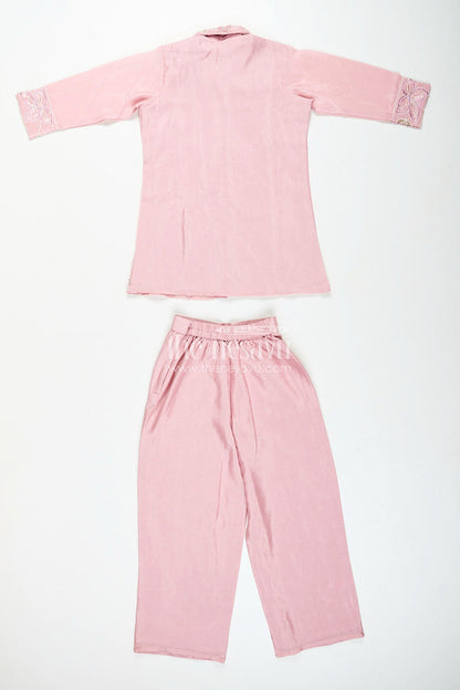 The Nesavu Girls Sharara / Plazo Set Embroidered girls sharara/plazo set with designer finish Nesavu Nesavu lavender embroidered girls sharara/plazo set in soft viscose