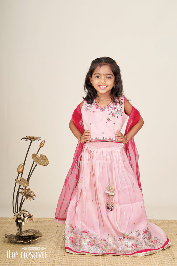 The Nesavu Girls Lehenga Choli Embroidered Lehenga Choli For Girls Birthday And Festive Occasions Nesavu Nesavu Pastel Pink Lehenga Choli Girls Shimmer Georgette Outfit Birthdays Celebrations