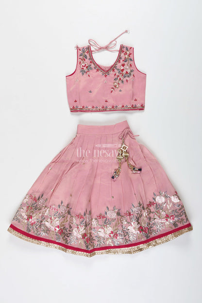 The Nesavu Girls Lehenga Choli Embroidered Lehenga Choli for Girls Birthday and Festive Occasions Nesavu Nesavu Pastel Pink Lehenga Choli Girls Shimmer Georgette Outfit Birthdays Celebrations