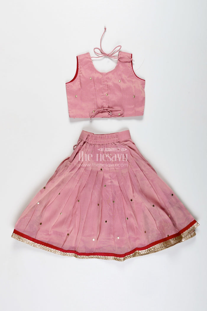 The Nesavu Girls Lehenga Choli Embroidered Lehenga Choli for Girls Birthday and Festive Occasions Nesavu Nesavu Pastel Pink Lehenga Choli Girls Shimmer Georgette Outfit Birthdays Celebrations