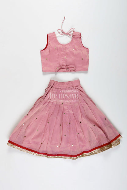 The Nesavu Girls Lehenga Choli Embroidered Lehenga Choli for Girls Birthday and Festive Occasions Nesavu Nesavu Pastel Pink Lehenga Choli Girls Shimmer Georgette Outfit Birthdays Celebrations