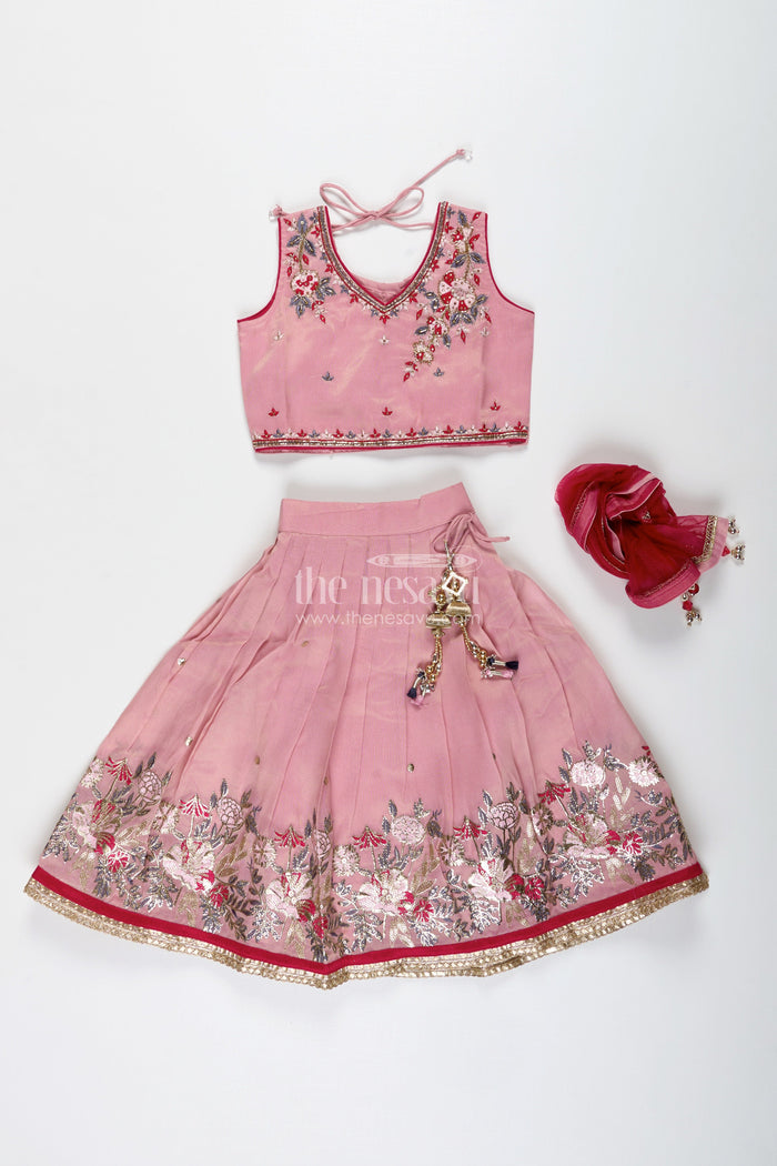 The Nesavu Girls Lehenga Choli Embroidered Lehenga Choli for Girls Birthday and Festive Occasions Nesavu Nesavu Pastel Pink Lehenga Choli Girls Shimmer Georgette Outfit Birthdays Celebrations