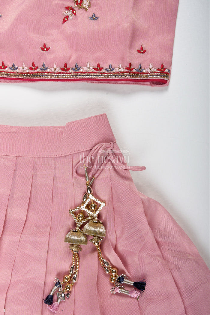 The Nesavu Girls Lehenga Choli Embroidered Lehenga Choli for Girls Birthday and Festive Occasions Nesavu Nesavu Pastel Pink Lehenga Choli Girls Shimmer Georgette Outfit Birthdays Celebrations