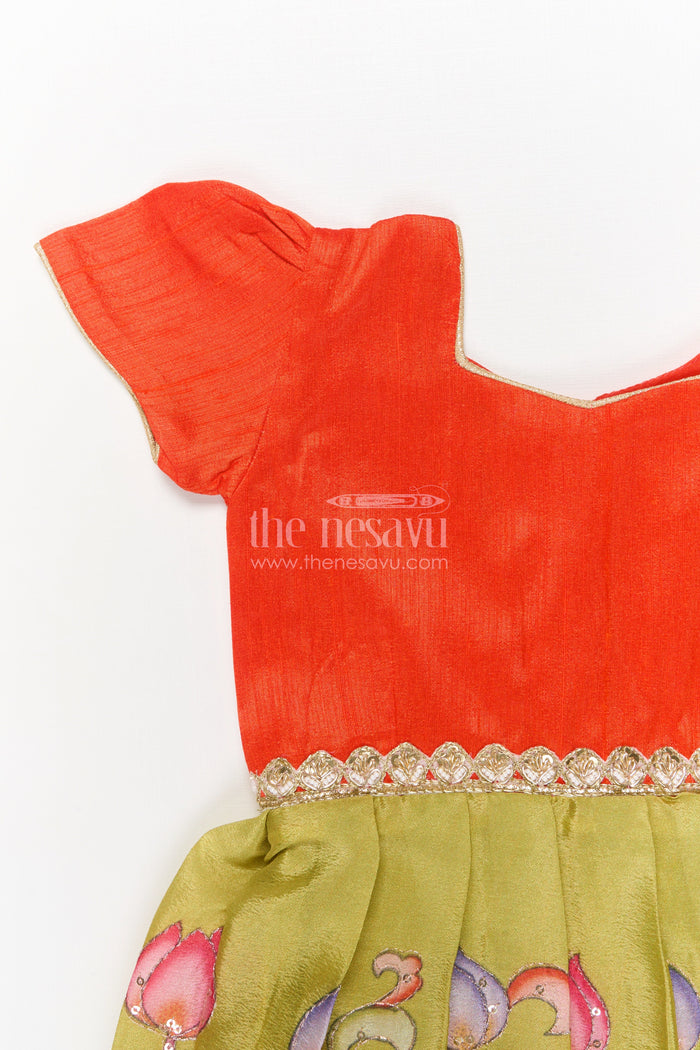 The Nesavu Silk Embroidered Frock Embroidered Silk Frock for Baby Girls for Birthday and School Celebrations Nesavu Nesavu embroidered silk frock for baby girls with floral art skirt – perfect for birthdays and ethnic day events
