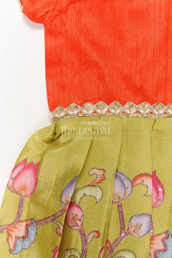 The Nesavu Silk Embroidered Frock Embroidered Silk Frock for Baby Girls for Birthday and School Celebrations Nesavu Nesavu embroidered silk frock for baby girls with floral art skirt – perfect for birthdays and ethnic day events