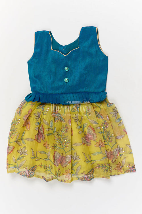 The Nesavu Silk Embroidered Frock Embroidered Silk Frock for Toddlers for Birthdays and Playful Events Nesavu 18 (2Y) / Blue / Silk Blend SF1099B-18 Nesavu embroidered silk frock for toddlers with butterfly organza skirt – perfect for birthdays and photoshoots