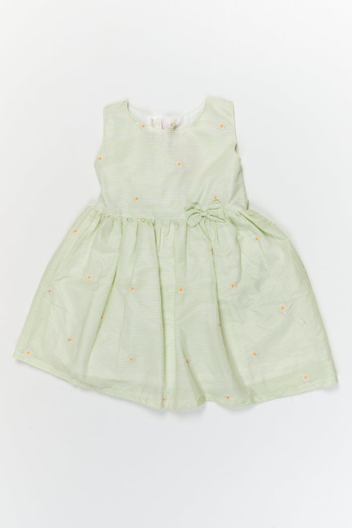 The Nesavu Girls Cotton Frock Embroidered Stripe Frock with Classic Charm for Toddlers and Little Girls Nesavu 20 (3Y) / Green / Cotton GFC2115B-20 Nesavu floral embroidered striped cotton frock – everyday elegance for girls