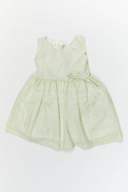 The Nesavu Girls Cotton Frock Embroidered Stripe Frock with Classic Charm for Toddlers and Little Girls Nesavu 20 (3Y) / Green / Cotton GFC2115B-20 Nesavu floral embroidered striped cotton frock – everyday elegance for girls