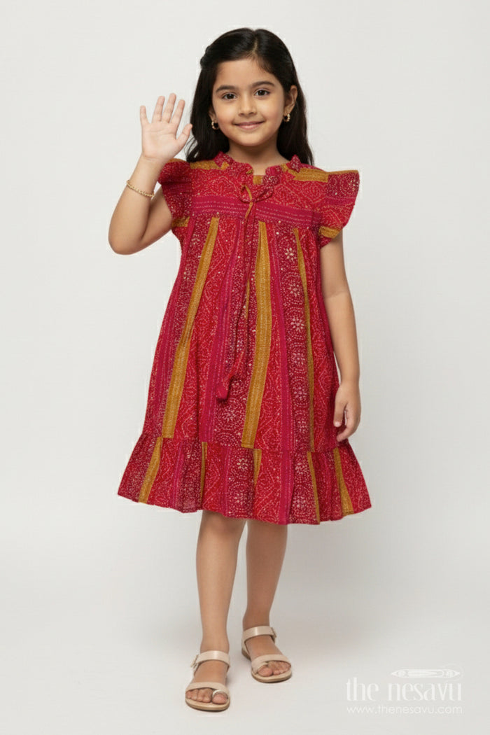 The Nesavu Girls Cotton Frock Ethnic Frock for Toddler Girls for Traditional Outings and Photo Moments Nesavu 18 (2Y) / Red GFC2025B-18 Nesavu ethnic modal silk frock for toddler girls with traditional prints for festive and photo-ready moments