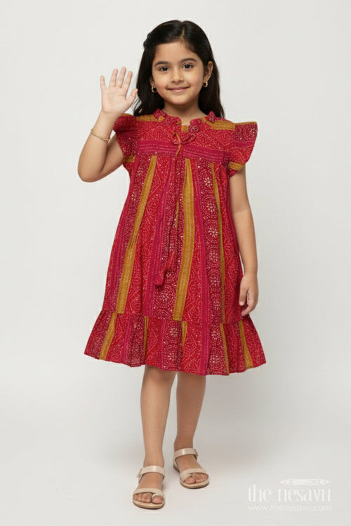 The Nesavu Girls Cotton Frock Ethnic Frock for Toddler Girls for Traditional Outings and Photo Moments Nesavu 18 (2Y) / Red GFC2025B-18 Nesavu ethnic modal silk frock for toddler girls with traditional prints for festive and photo-ready moments