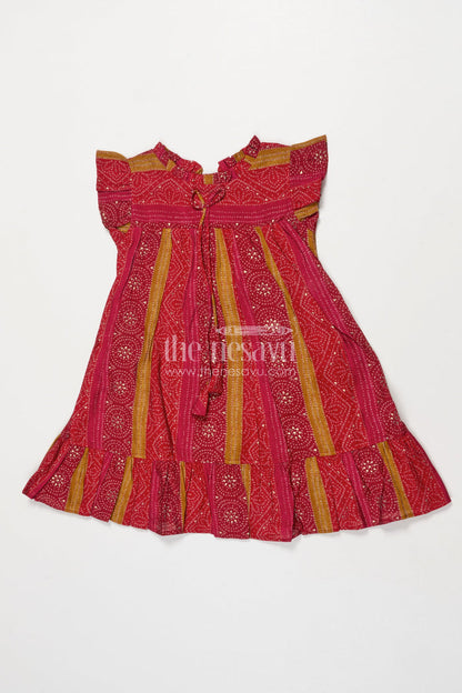 The Nesavu Girls Cotton Frock Ethnic Frock for Toddler Girls for Traditional Outings and Photo Moments Nesavu 18 (2Y) / Red GFC2025B-18 Nesavu ethnic modal silk frock for toddler girls with traditional prints for festive and photo-ready moments