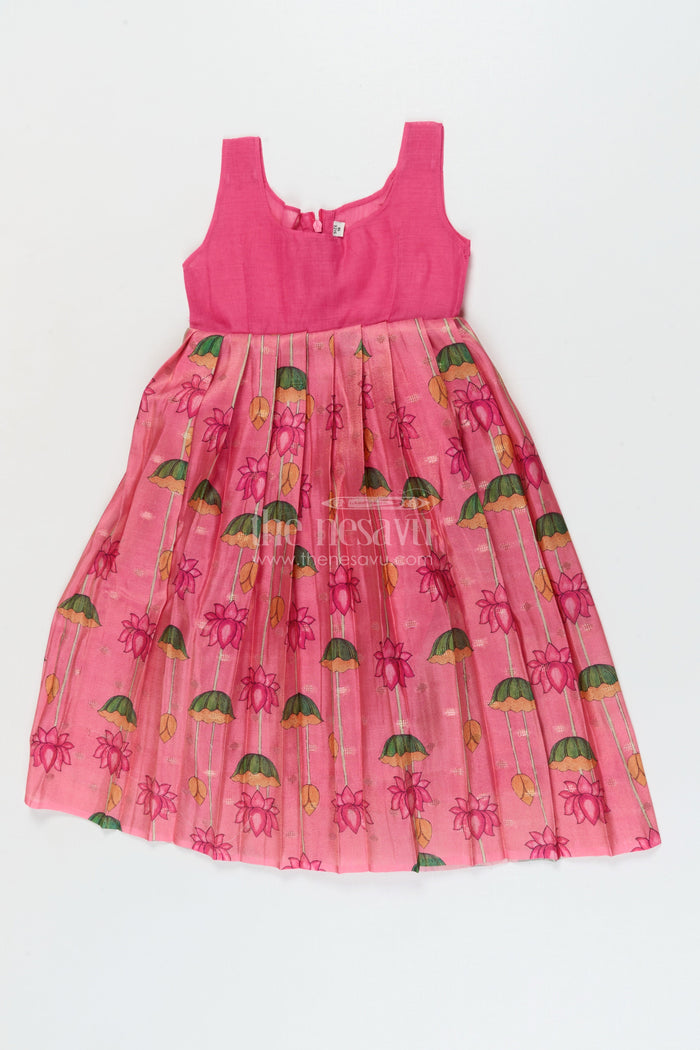 The Nesavu Pattu Pavadai Ethnic Lotus Print Baby Pattu Pavadai for First Festivals and Milestone Days Nesavu 18 (2Y) / Turquoise / Banarasi GPP365B-18 Nesavu lotus print baby girl pattu pavadai with wrap blouse for Diwali and festive wear