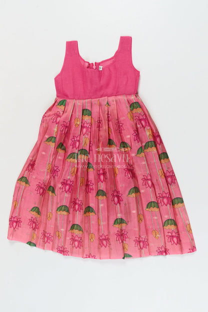 The Nesavu Pattu Pavadai Ethnic Lotus Print Baby Pattu Pavadai for First Festivals and Milestone Days Nesavu 18 (2Y) / Turquoise / Banarasi GPP365B-18 Nesavu lotus print baby girl pattu pavadai with wrap blouse for Diwali and festive wear