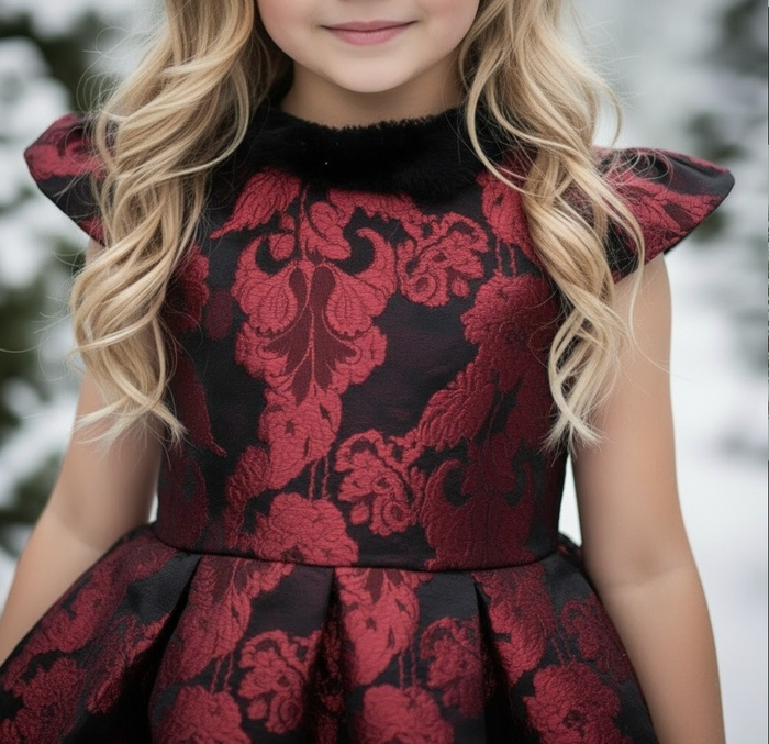 EVANGELINE DRESS CRIMSON JACQUARD