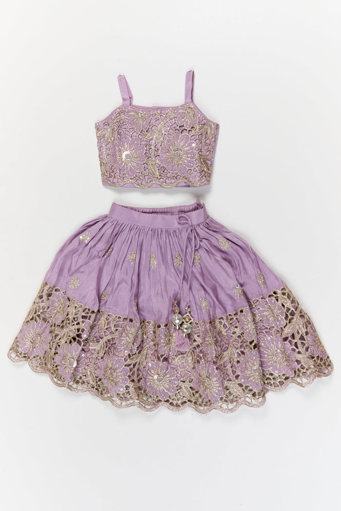 The Nesavu Girls Fancy Lehenga Fancy Lehenga Set for Girls with Cutwork Yoke for Weddings and Parties Nesavu 16 (1Y) / Purple / Viscose GL867A-16 Nesavu fancy lehenga set for girls with cutwork embroidered yoke for weddings and festive occasions