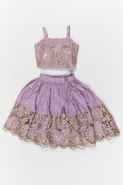 The Nesavu Girls Fancy Lehenga Fancy Lehenga Set for Girls with Cutwork Yoke for Weddings and Parties Nesavu 16 (1Y) / Purple / Viscose GL867A-16 Nesavu fancy lehenga set for girls with cutwork embroidered yoke for weddings and festive occasions