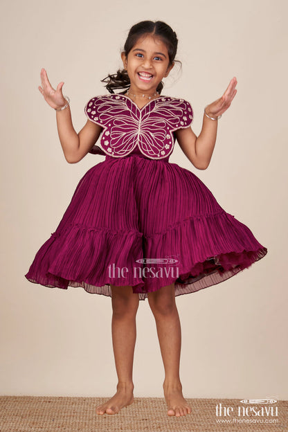 The Nesavu Girls Fancy Party Frock Fancy Party Frock for Toddler Girls for Birthdays and Evening Events Nesavu Nesavu toddler girl fancy party frock georgette butterfly embroidery  perfect birthdays