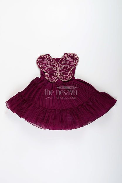 The Nesavu Girls Fancy Party Frock Fancy party frock for toddler girls for birthdays and evening events Nesavu Nesavu toddler girl fancy party frock georgette butterfly embroidery  perfect birthdays