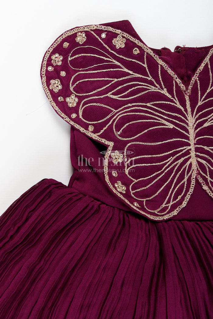 The Nesavu Girls Fancy Party Frock Fancy party frock for toddler girls for birthdays and evening events Nesavu Nesavu toddler girl fancy party frock georgette butterfly embroidery  perfect birthdays