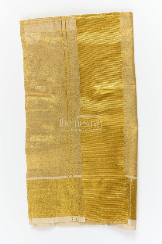 The Nesavu Boys Vesti Festival Wear Boys Vesti for South Indian Traditional Celebrations Nesavu 14 (6M) / Gold / Cotton D042A-14 Nesavu boys festive vesti in shiny Kerala cotton tissue for weddings and cultural rituals