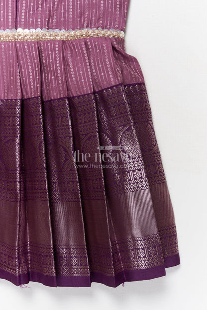The Nesavu Girls Kanchi Silk Frock Festive Kanchi Silk Frock for Toddler Girls for Birthdays and Poojas Nesavu Nesavu festive kanchi silk frock for toddler girls with zari pleats and printed collar design