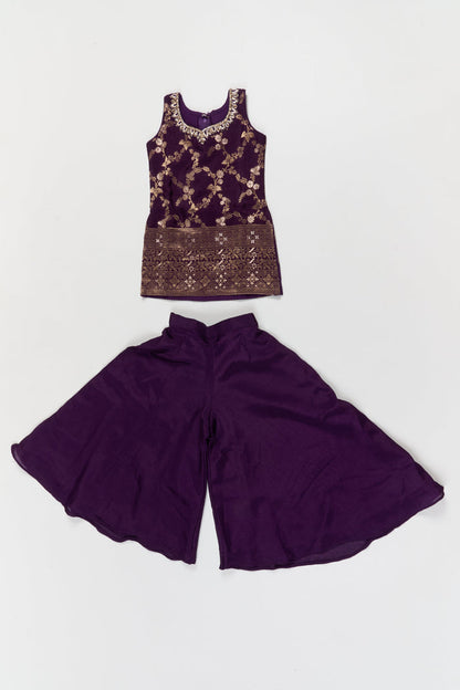 The Nesavu Girls Sharara / Plazo Set Festive Plazo Set for Girls with Embroidered Sleeveless Yoke and Dupatta Nesavu 18 (2Y) / Purple / Georgette GPS958C-18 Nesavu festive plazo set for girls with embroidered yoke and tassel dupatta – perfect for weddings and celebrations