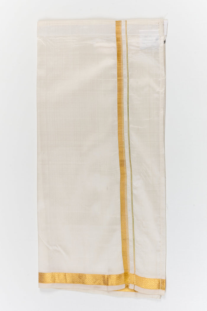 The Nesavu Pure Silk Vesti Festive Silk Vesti for Kids for Weddings and Poojas Nesavu 18 (2Y) / White / Pure Silk D065A-18 Nesavu festive silk vesti for boys for weddings, temple functions and cultural celebrations