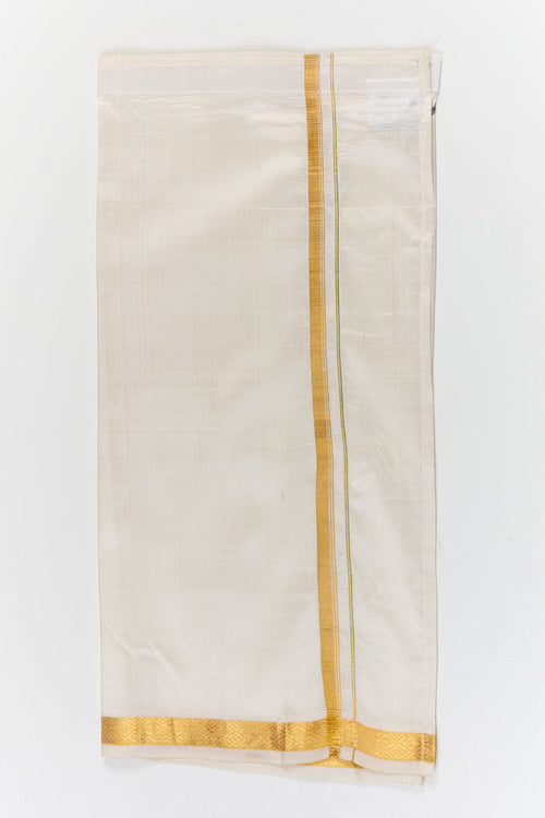 The Nesavu Pure Silk Vesti Festive Silk Vesti for Kids for Weddings and Poojas Nesavu 18 (2Y) / White / Pure Silk D065A-18 Nesavu festive silk vesti for boys for weddings, temple functions and cultural celebrations