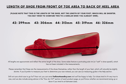 Measurement diagram displaying lengths of womens large size shoes in sizes 42,43,44,45 and 46.