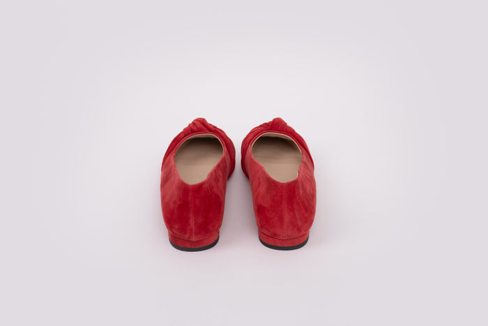 Back view of red womens flat shoe