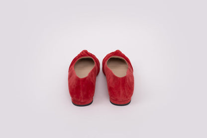 Back view of red womens flat shoe