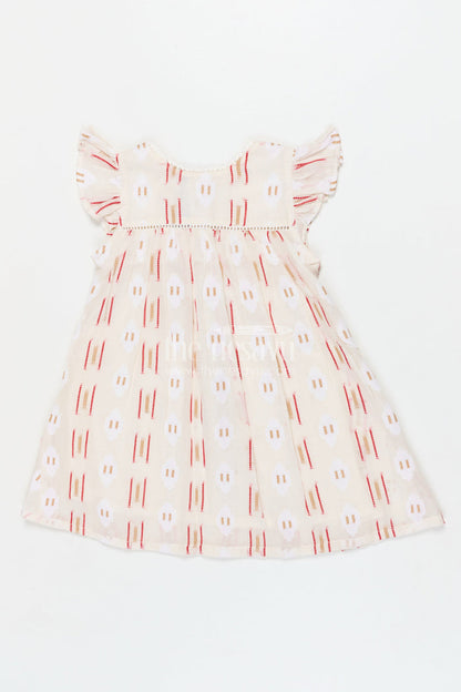 The Nesavu Girls Cotton Frock Flared Cotton Frock for Toddler Girls with Ethnic-inspired Print Nesavu 18 (2Y) / Half white / Cotton GFC2067A-18 Nesavu cotton frock for toddler girls with flared fit and ethnic print for everyday comfort