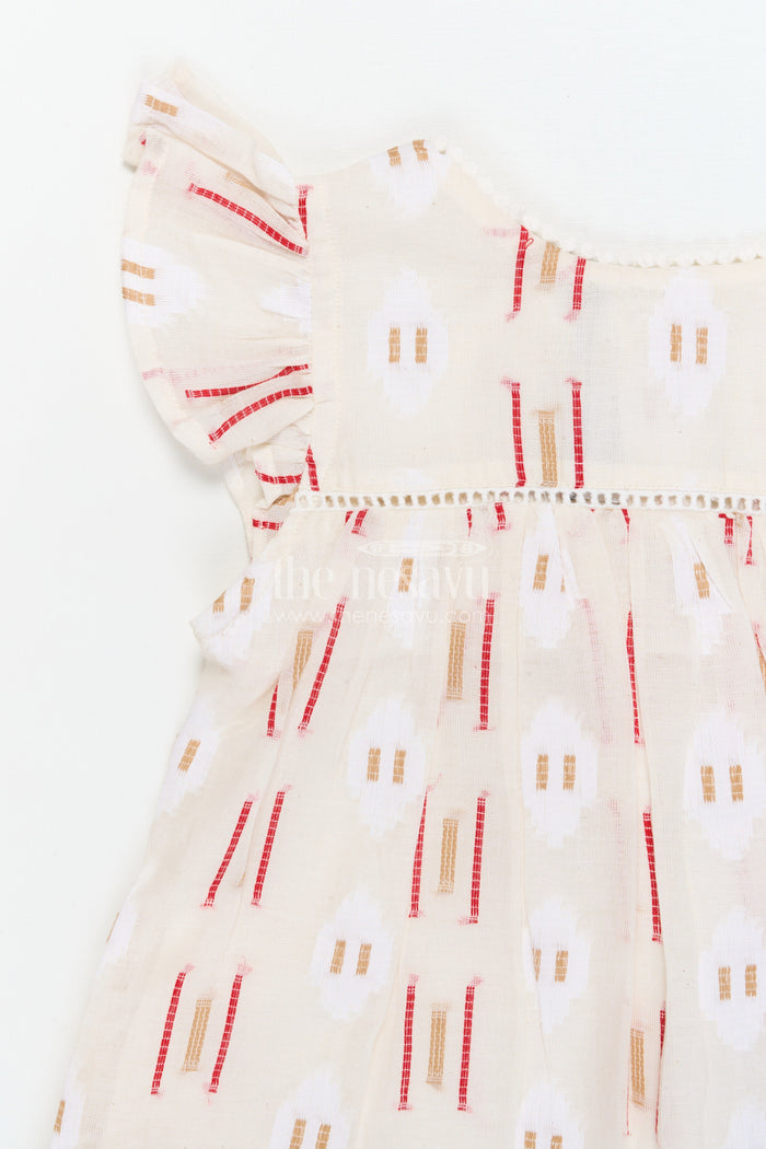 The Nesavu Girls Cotton Frock Flared Cotton Frock for Toddler Girls with Ethnic-inspired Print Nesavu 18 (2Y) / Half white / Cotton GFC2067A-18 Nesavu cotton frock for toddler girls with flared fit and ethnic print for everyday comfort