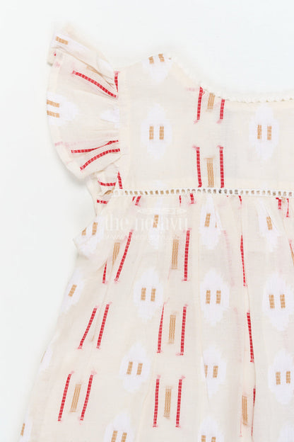 The Nesavu Girls Cotton Frock Flared Cotton Frock for Toddler Girls with Ethnic-inspired Print Nesavu 18 (2Y) / Half white / Cotton GFC2067A-18 Nesavu cotton frock for toddler girls with flared fit and ethnic print for everyday comfort