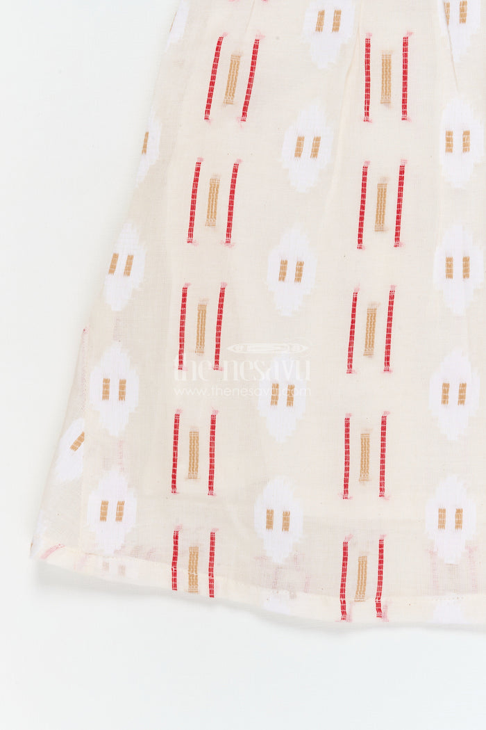 The Nesavu Girls Cotton Frock Flared Cotton Frock for Toddler Girls with Ethnic-inspired Print Nesavu 18 (2Y) / Half white / Cotton GFC2067A-18 Nesavu cotton frock for toddler girls with flared fit and ethnic print for everyday comfort