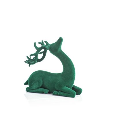 Flocked Sitting Deer - Green - Christmas Decor by Carlyle Avenue