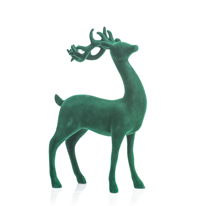 Flocked Sitting Deer - Green - Christmas Decor by Carlyle Avenue