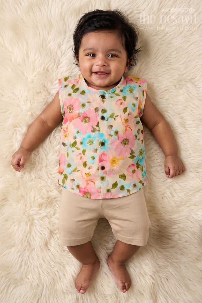 The Nesavu Baby Jablas Floral Print Baby Jabla for Sunny Days and Easy Everyday Wear Nesavu 10 (NB) / Multicolor / Viscose Silk IF041A-10 Nesavu floral baby jabla in breathable modal silk – perfect for summer and everyday dressing