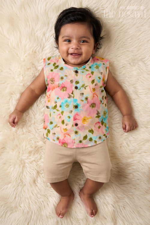 The Nesavu Baby Jablas Floral Print Baby Jabla for Sunny Days and Easy Everyday Wear Nesavu 10 (NB) / Multicolor / Viscose Silk IF041A-10 Nesavu floral baby jabla in breathable modal silk – perfect for summer and everyday dressing