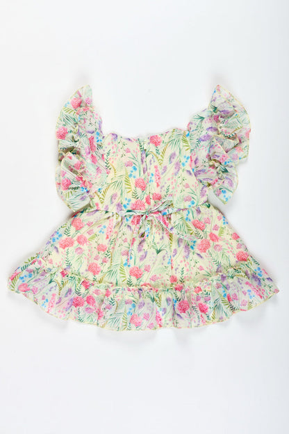 The Nesavu Baby Cotton Frocks Floral Print Georgette Frock for Toddler Girls Nesavu Nesavu Toddler Girls Georgette Floral Print Frock Summer Ruffles Lightweight Comfort