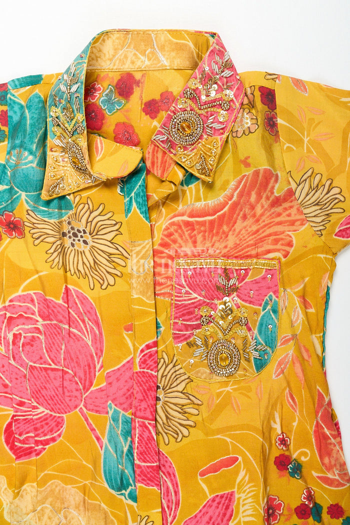 The Nesavu Girls Sharara / Plazo Set Floral printed girls sharara set in viscose modal silk Nesavu Nesavu girls yellow sharara set with floral digital print in modal silk