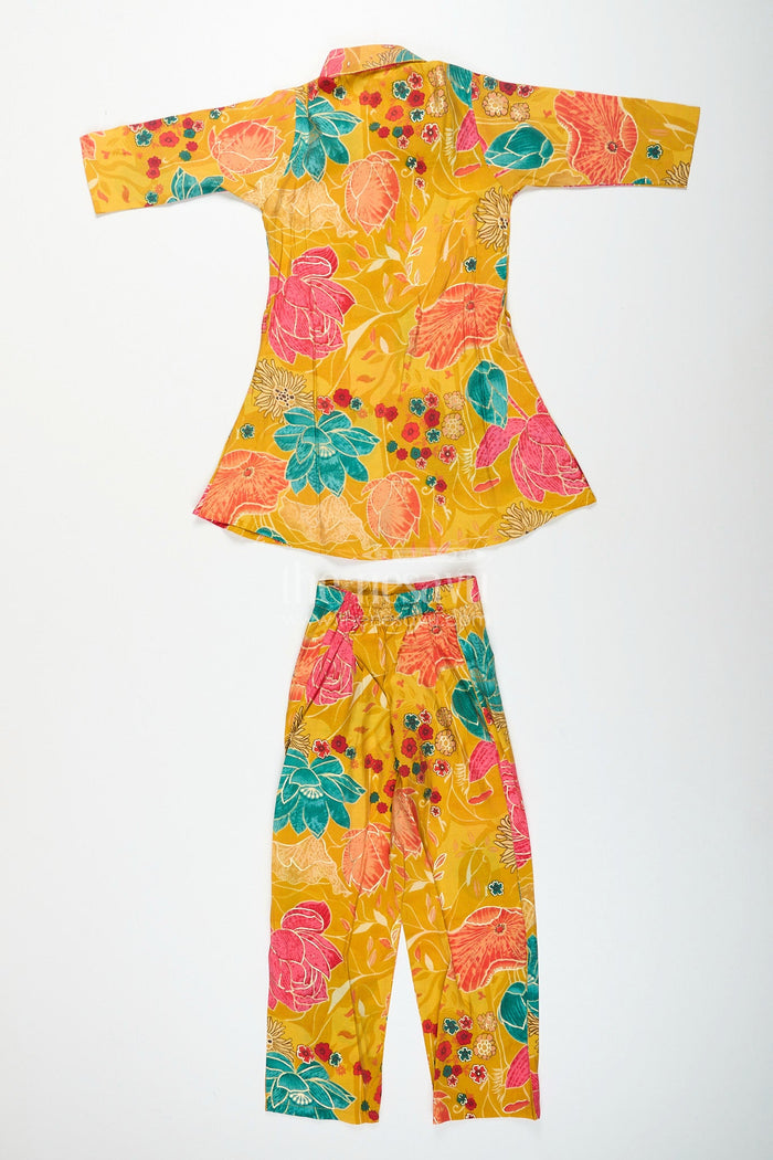 The Nesavu Girls Sharara / Plazo Set Floral printed girls sharara set in viscose modal silk Nesavu Nesavu girls yellow sharara set with floral digital print in modal silk