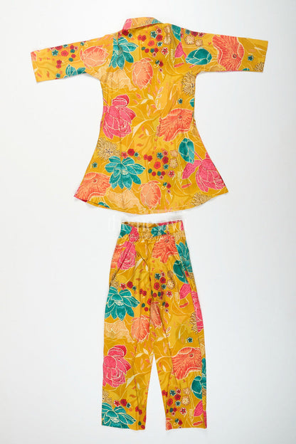The Nesavu Girls Sharara / Plazo Set Floral printed girls sharara set in viscose modal silk Nesavu Nesavu girls yellow sharara set with floral digital print in modal silk