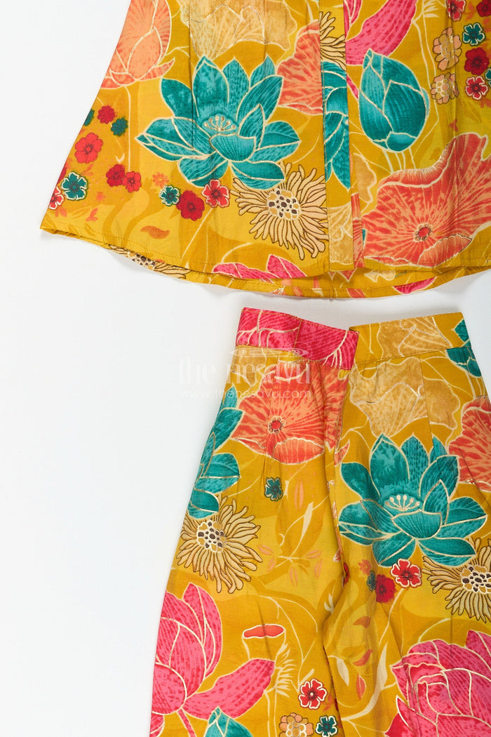 The Nesavu Girls Sharara / Plazo Set Floral printed girls sharara set in viscose modal silk Nesavu Nesavu girls yellow sharara set with floral digital print in modal silk