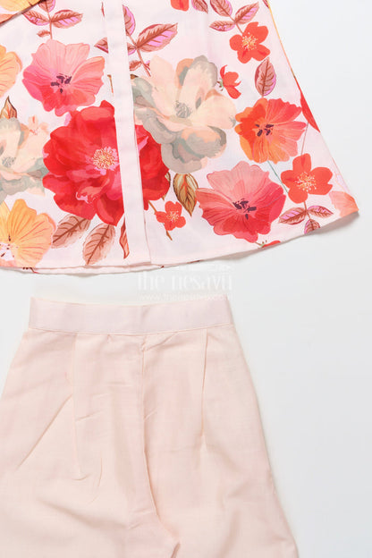 The Nesavu Girls Co-Ord Sets Foral Cotton Sharara Set for Girls for Ethnic School Events Nesavu Nesavu cream floral print cotton sharara set for girls with tassel details festive school ethnic wear