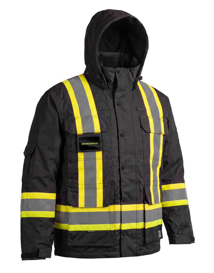 Forcefield 3-in-1 Hi Vis Winter Safety Parka with Removable Black Nylon Puff Jacket